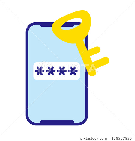 智慧型手機和密鑰密碼認證圖標 128567856
