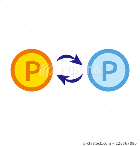 Two P mark icons representing points exchange Two P mark icons representing points exchange 128567886