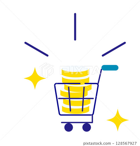 Illustration of a shopping cart with coins inside (point activity/point redemption) 128567927