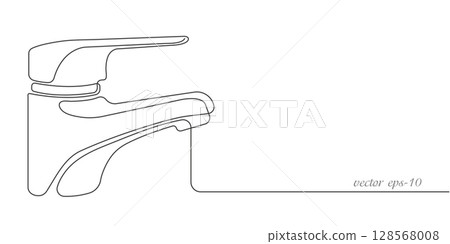 Drinking water faucet.Flowing aqua.Continuous line drawing. 128568008