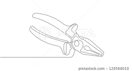 Pliers.Work tool.Continuous line drawing. Pliers.Work tool.Continuous line drawing. 128568010