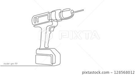 Electric hand drill .Electric tool for work.Continuous line drawing.Vector illustration. 128568012