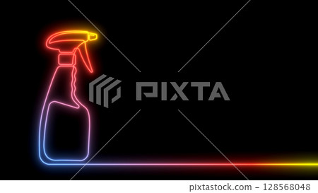 Neon Spray .Home chemistry. Pulverizer drawing.Continuous line drawing.3D illustration . 128568048