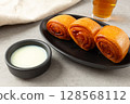 Traditional Fried Chinese Flower Bun with Wrinkled Texture 128568112