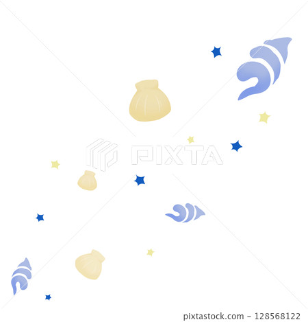 Two kinds of shells, blue and yellow, and a blue star Two kinds of shells, blue and yellow, and a blue star 128568122