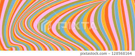 Psychedelic liquid wave pattern background. Abstract optical illusion. Vintage vector trippy hippie wallpaper in 60s or 70s style. Groovy wavy texture for banner 128568164