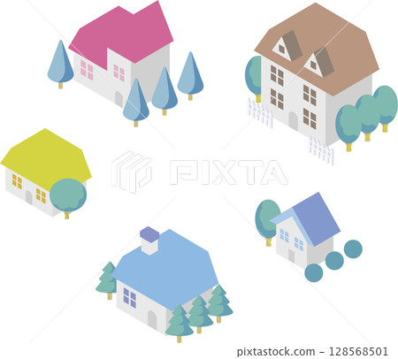 等距房屋圖示住宅建築建築房地產城市景觀商業裝飾設計插畫 等距房屋圖示住宅建築建築房地產城市景觀商業裝飾設計插畫 128568501
