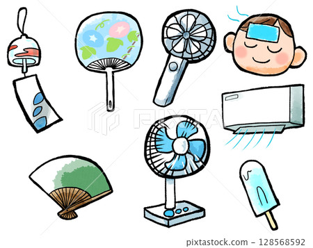 夏季保持涼爽的工具插圖集 128568592