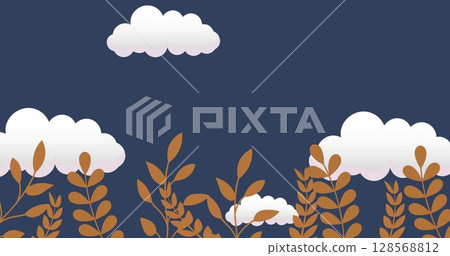 Image of clouds and plants on dark blue background 128568812