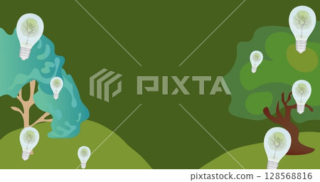 Image of bulbs with tree inside on green background Image of bulbs with tree inside on green background 128568816