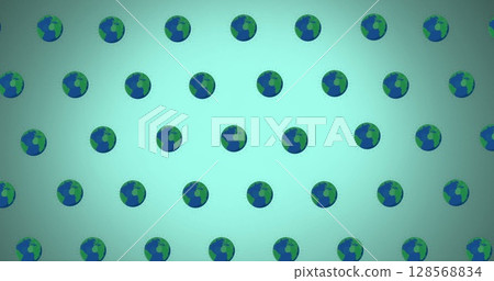 Image of globes moving on green background Image of globes moving on green background 128568834