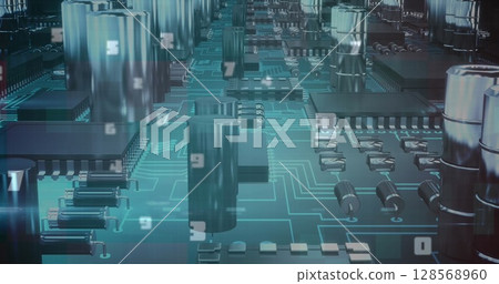 Image of numbers changing over computer processor 128568960