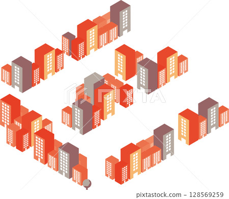 等距商業建築街景3D立體街景城市景觀插畫素材 128569259