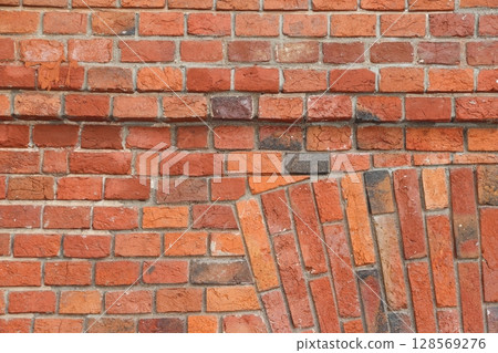 Red grunge brick wall, abstract background texture with old dirty and vintage style pattern. 128569276