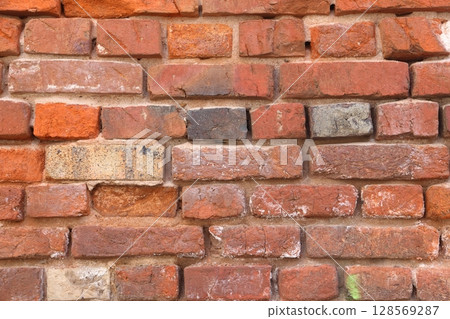 Red grunge brick wall, abstract background texture with old dirty and vintage style pattern. Red grunge brick wall, abstract background texture with old dirty and vintage style pattern. 128569287