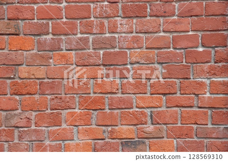 Red grunge brick wall, abstract background texture with old dirty and vintage style pattern. 128569310