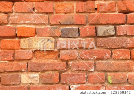 Red grunge brick wall, abstract background texture with old dirty and vintage style pattern. Red grunge brick wall, abstract background texture with old dirty and vintage style pattern. 128569342