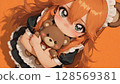 Close-up of Cute Anime Girl Hugging Teddy Bear 128569381