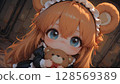 Adorable Anime Girl with Teddy Bear Close-up 128569389