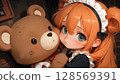 Anime Girl and Teddy Bear Friend Together 128569391