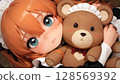 Close-up of Anime Girl and Teddy Bear Face 128569392