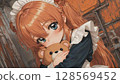 Ginger-Haired Anime Girl Kissing Teddy Bear 128569452