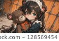 Cute Anime Girl with Bear Ears and Teddy Bear 128569454