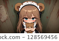 Small Anime Girl with Bear Ears Holding Tiny Teddy Bear 128569456