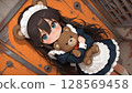 Anime Girl with Bear Ears and Teddy Bear Looking Up 128569458