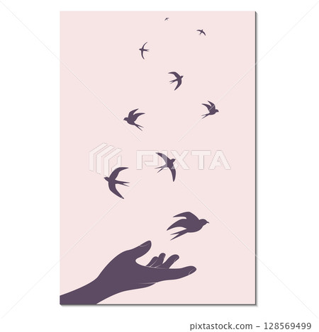 birds flying up from palm of hand 128569499