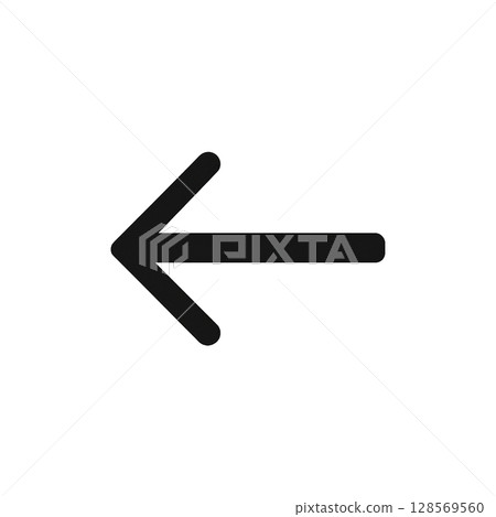 A calm black left arrow icon, a simple black arrow showing direction, a left arrow mark that can be used to guide the eye 128569560