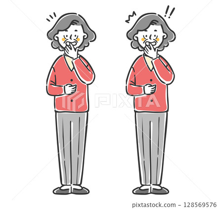 驚訝的高級女人，全身，向量圖 128569576