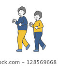 Illustration of a chubby senior man and woman walking 128569668