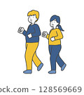 Illustration of young chubby men and women walking 128569669