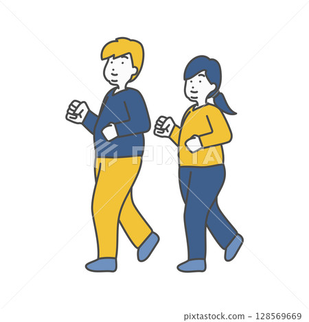 年輕胖男人和女人走路的插圖 128569669