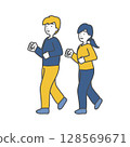 Illustration of a thin young man and woman walking 128569671