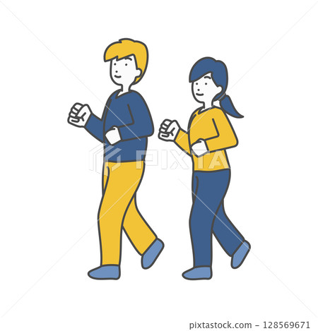 一位瘦削的年輕男女走路的插圖 128569671