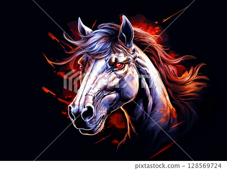 Unique horse graphic illustration on black background 128569724