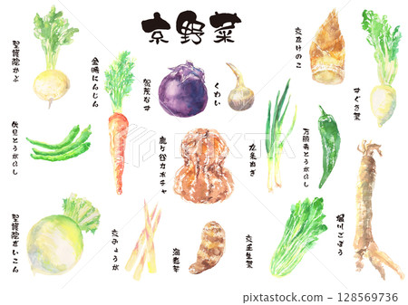 京都蔬菜水彩插圖集-日本傳統蔬菜 128569736