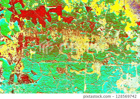 wall texture background with peeling old paint. Changed color scheme. Bright colors. 128569742