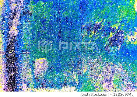 wall texture background with peeling old paint. Changed color scheme. Bright colors. 128569743