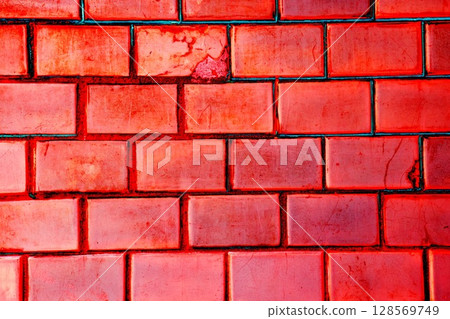 background texture of old cracked ceramic tiles, background in pastel colors. Changed color scheme. 128569749