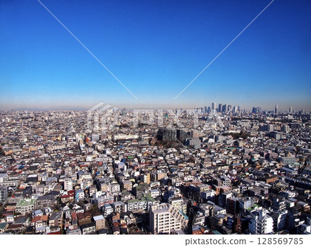 東京西部,世田谷和杉併區的都會景觀以及新宿區的摩天大樓 東京西部,世田谷和杉併區的都會景觀以及新宿區的摩天大樓 128569785