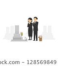 Illustration of a man and woman visiting a grave 128569849