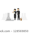 Illustration of a man and woman visiting a grave 128569850