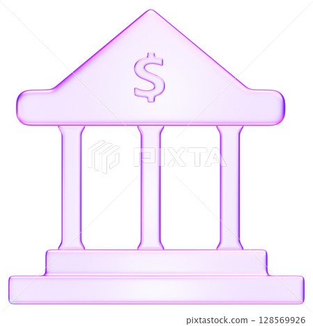 3D icon of transparent glass style bank building with dollar symbol, representing finance, banking, savings, economy, and monetary services in digital context 3D icon of transparent glass style bank building with dollar symbol, representing finance, banking, savings, economy, and monetary services in digital context 128569926