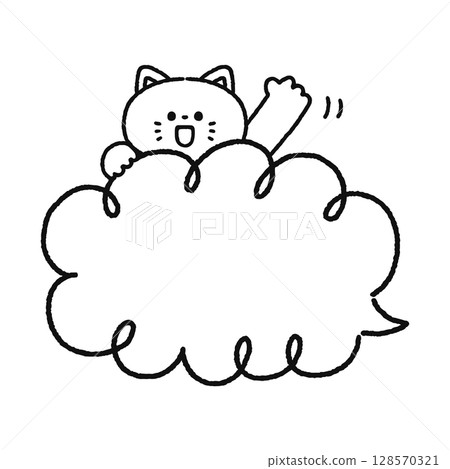 揮舞著貓和講話泡泡線描 128570321