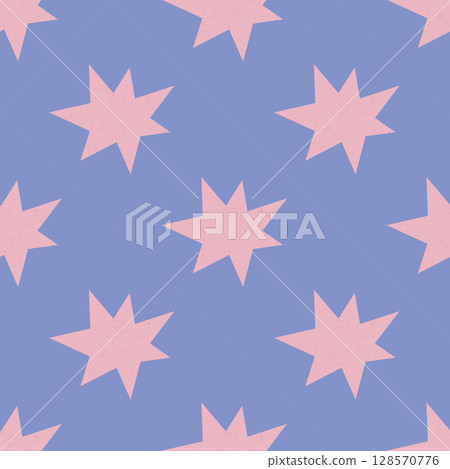 Seamless vector pattern hand-drawn shabby pink stars on soft purple background. Whimsical design perfect for textiles, kids products, scrapbooking, wrapping paper, and nursery decor. 128570776