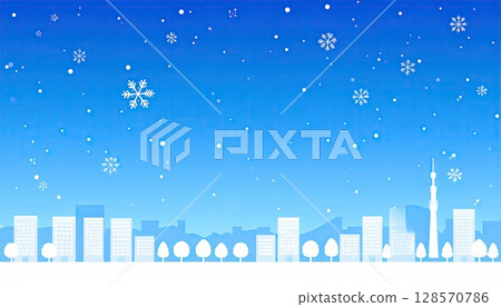 《AI image》Snowy night cityscape 128570786