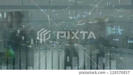 Image of statistics and data processing over businessmen 128570857